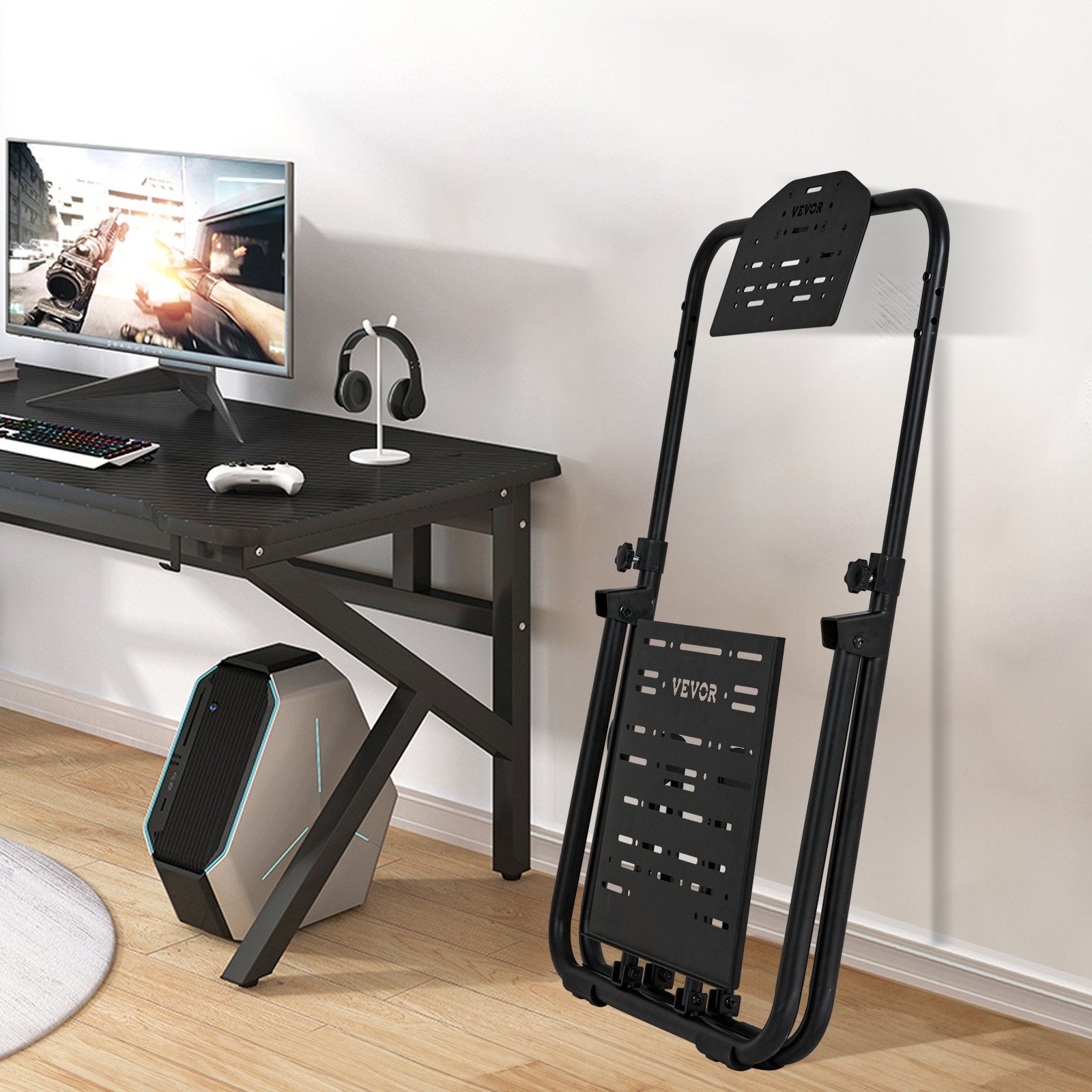 Gaming Chairs: VEVOR Foldable Racing Steering Wheel Stand, Height Adjustable Universal Base Compatible with Logitech & Thrustmaster Racing Wheel and Pedal, Heavy-duty Frame Standard GT/Formula Seating Portable