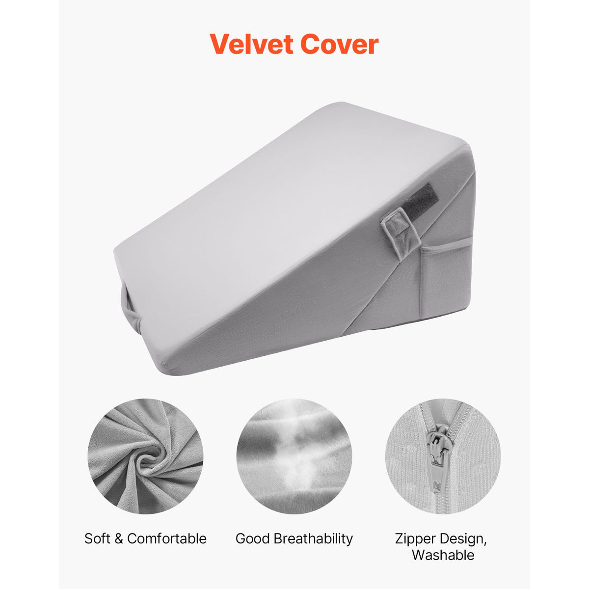 Bed Wedge Pillow for Sleeping, Adjustable Orthopedic Bed Wedge, 25D High-Density Foam Filling & Soft Washable Cover, Post Surgery Pillow for Acid Reflux, Back Pain, Snoring Relief, Light Grey