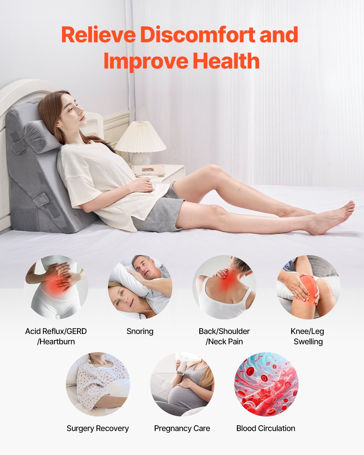 Cat Bowls, Feeders & Waterers: VEVOR Bed Wedge Pillow for Sleeping, 3 Pcs Adjustable Orthopedic Bed Wedge Set, with Washable Cover & Foam Support, Post Surgery Pillow for Acid Reflux, Back Pain, Snoring Relief & GERD, Dark Grey
