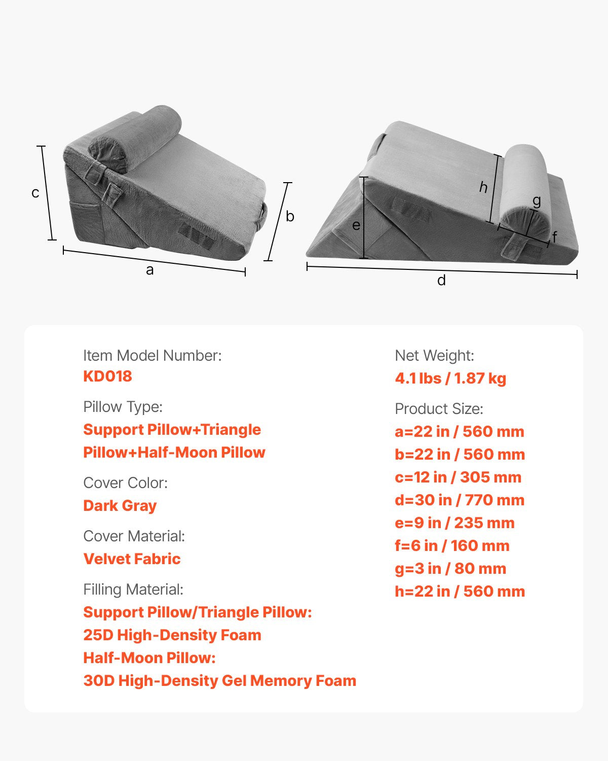 Cat Bowls, Feeders & Waterers: VEVOR Bed Wedge Pillow for Sleeping, 3 Pcs Adjustable Orthopedic Bed Wedge Set, with Washable Cover & Foam Support, Post Surgery Pillow for Acid Reflux, Back Pain, Snoring Relief & GERD, Dark Grey