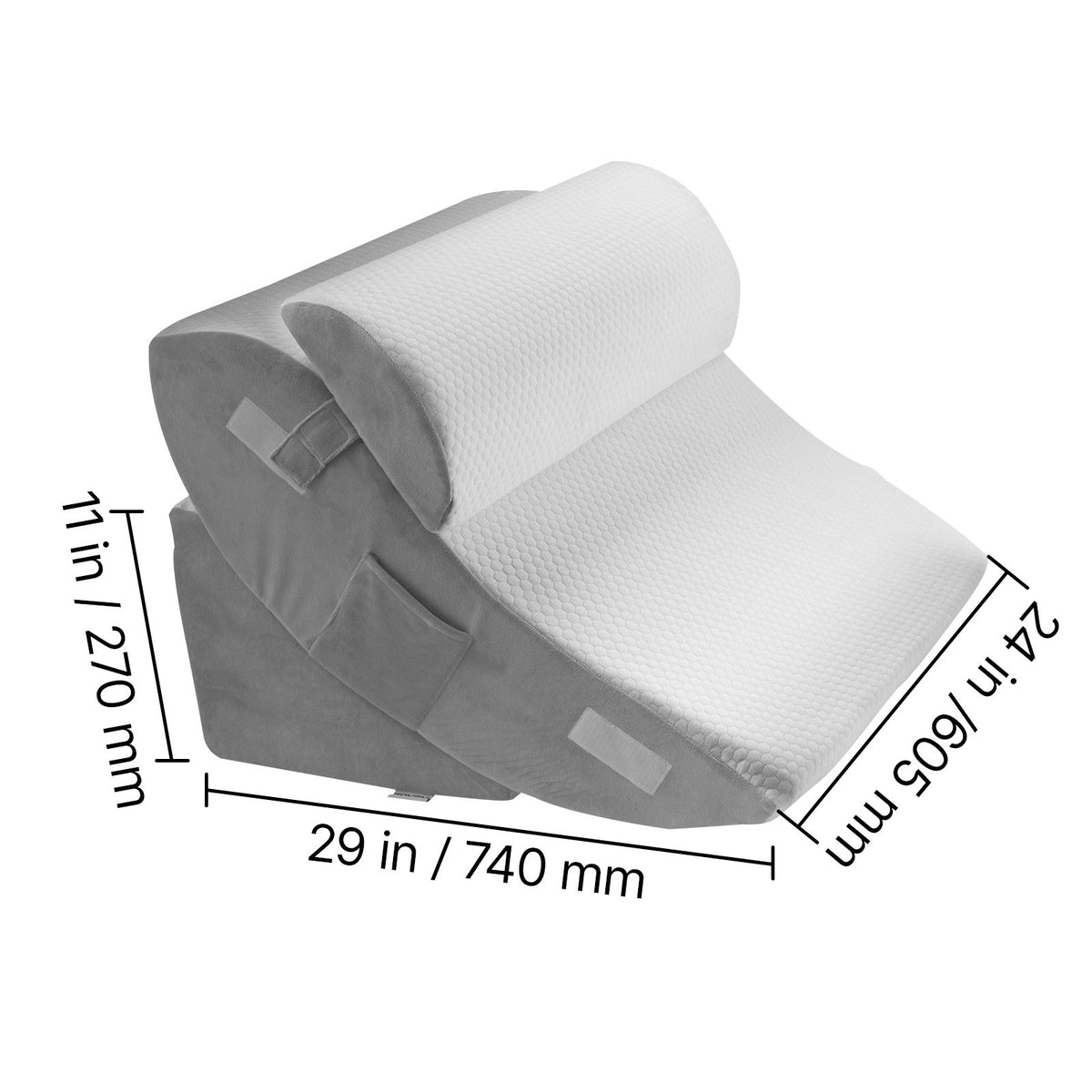 Wedge Pillow for Sleeping, 4 Pcs Adjustable Orthopedic Bed Wedge Set, Support Leg Neck Shoulder, Post Surgery Pillow for Back Pain, Acid Reflux, Snoring Relief, Sitting up in Bed, White/Grey
