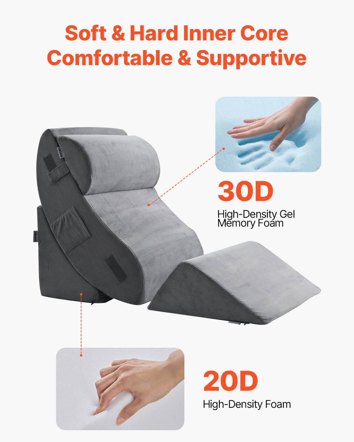 Cat Bowls, Feeders & Waterers: VEVOR Wedge Pillow for Sleeping, 4 Pcs Adjustable Orthopedic Bed Wedge Set, Support Leg Neck Shoulder, Post Surgery Pillow for Back Pain, Acid Reflux, Snoring Relief, Sitting up in Bed, Dark Grey