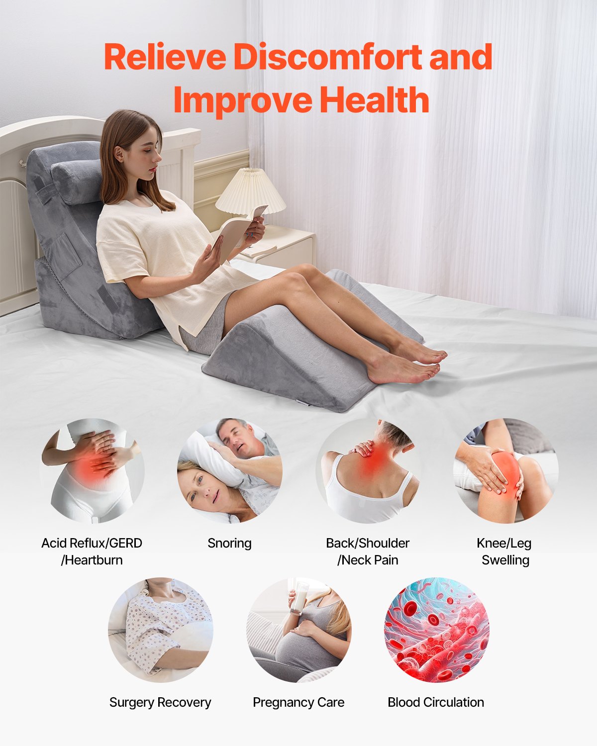 Cat Bowls, Feeders & Waterers: VEVOR Wedge Pillow for Sleeping, 4 Pcs Adjustable Orthopedic Bed Wedge Set, Support Leg Neck Shoulder, Post Surgery Pillow for Back Pain, Acid Reflux, Snoring Relief, Sitting up in Bed, Dark Grey