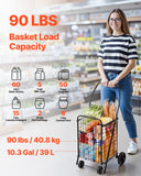 Cat Scratchers: VEVOR Shopping Cart, Folding Grocery Utility Cart with Swivel Wheels, 40.8 kg Large Load Capacity, Heavy Duty Rolling Laundry Basket Butler for Laundry, Shopping, Camping, Grocery, Luggage, Black