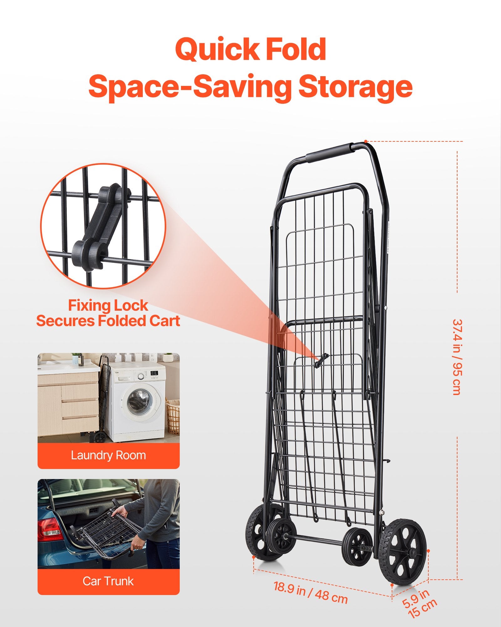 Cat Scratchers: VEVOR Shopping Cart, Folding Grocery Utility Cart with Swivel Wheels, 40.8 kg Large Load Capacity, Heavy Duty Rolling Laundry Basket Butler for Laundry, Shopping, Camping, Grocery, Luggage, Black