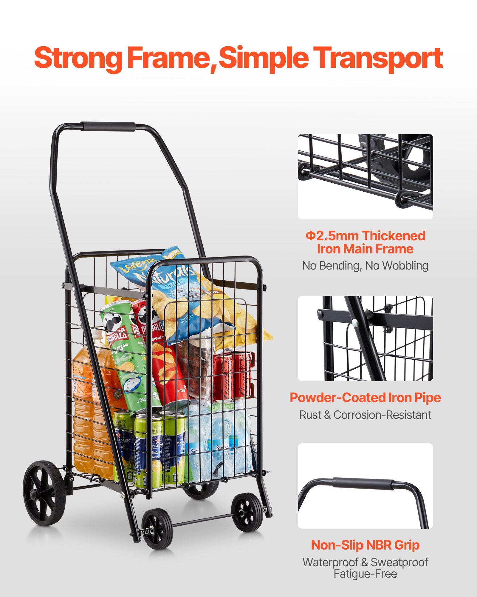 Cat Scratchers: VEVOR Shopping Cart, Folding Grocery Utility Cart with Swivel Wheels, 40.8 kg Large Load Capacity, Heavy Duty Rolling Laundry Basket Butler for Laundry, Shopping, Camping, Grocery, Luggage, Black