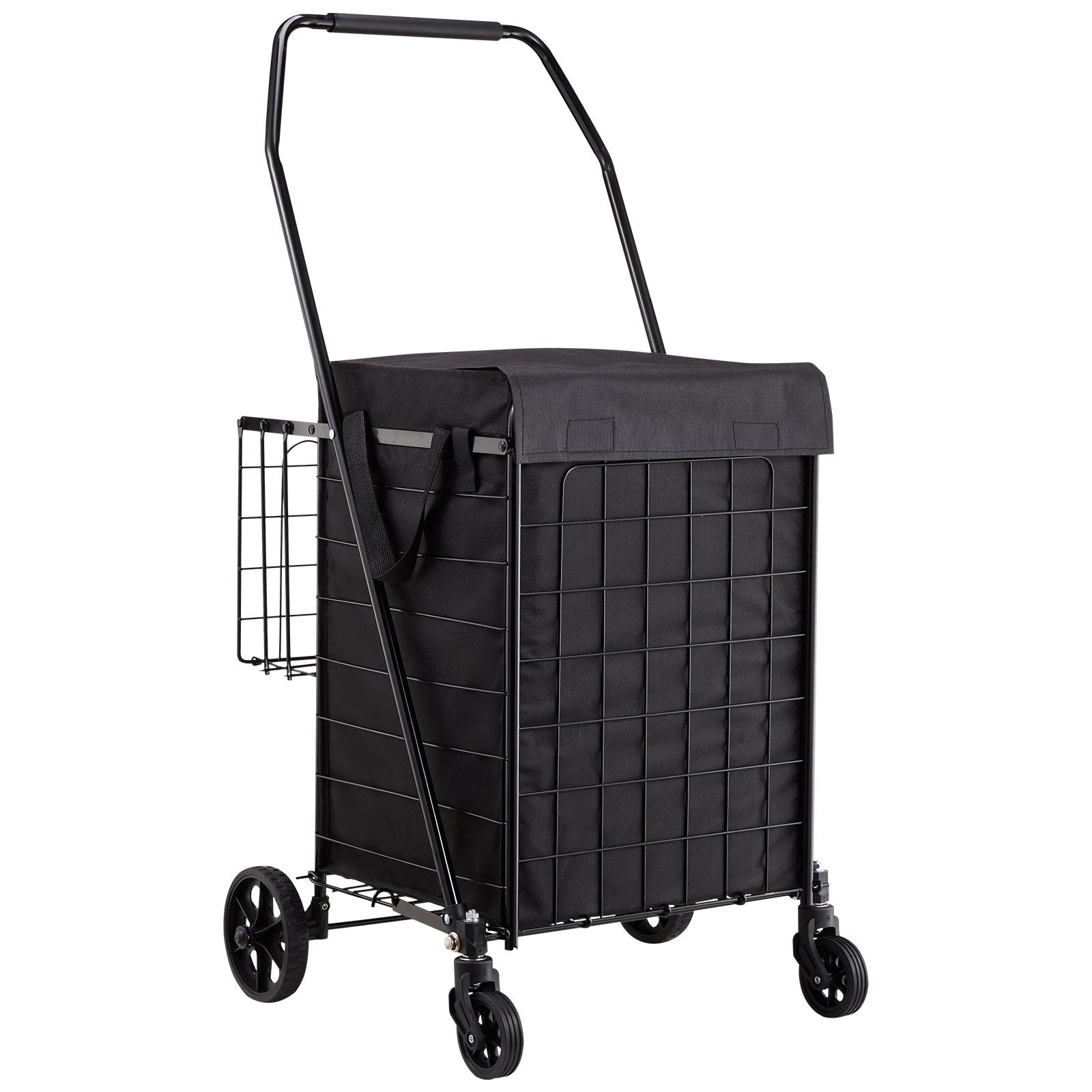 Cat Scratchers: VEVOR Shopping Cart, Folding Grocery Utility Cart with Dual Baskets, Waterproof Liner & Wheels, 45 KG Large Load Capacity, Heavy Duty Laundry Basket for Laundry, Shopping, Camping, Grocery, Luggage