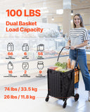 Cat Scratchers: VEVOR Shopping Cart, Folding Grocery Utility Cart with Dual Baskets, Waterproof Liner & Wheels, 45 KG Large Load Capacity, Heavy Duty Laundry Basket for Laundry, Shopping, Camping, Grocery, Luggage