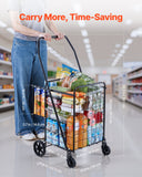 Cat Scratchers: VEVOR Shopping Cart, Folding Grocery Utility Cart with Dual Baskets, Waterproof Liner & Wheels, 45 KG Large Load Capacity, Heavy Duty Laundry Basket for Laundry, Shopping, Camping, Grocery, Luggage