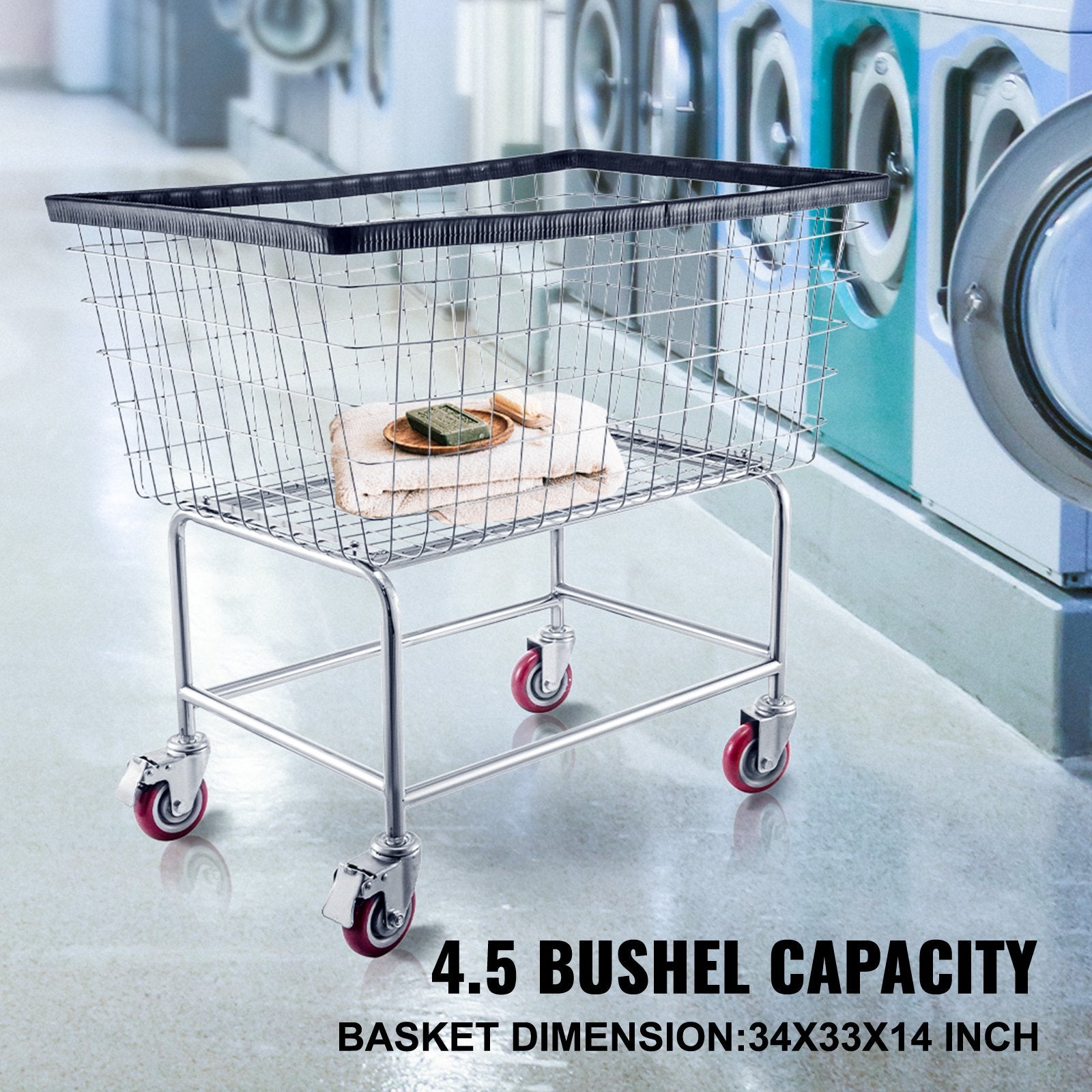 Clothing & Wardrobe Storage: VEVOR Wire Laundry Cart Wire Laundry Basket 4.5 Bushel Heavy Duty w/ 5'' Wheels