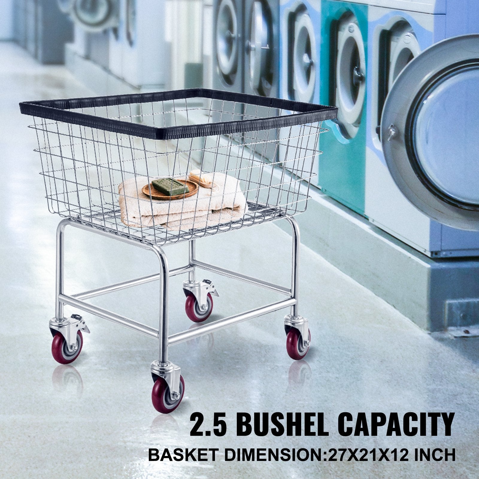 Laundry Baskets: VEVOR Wire Laundry Cart Wire Laundry Basket 2.8 Bushel Heavy Duty w/ 4'' Wheels