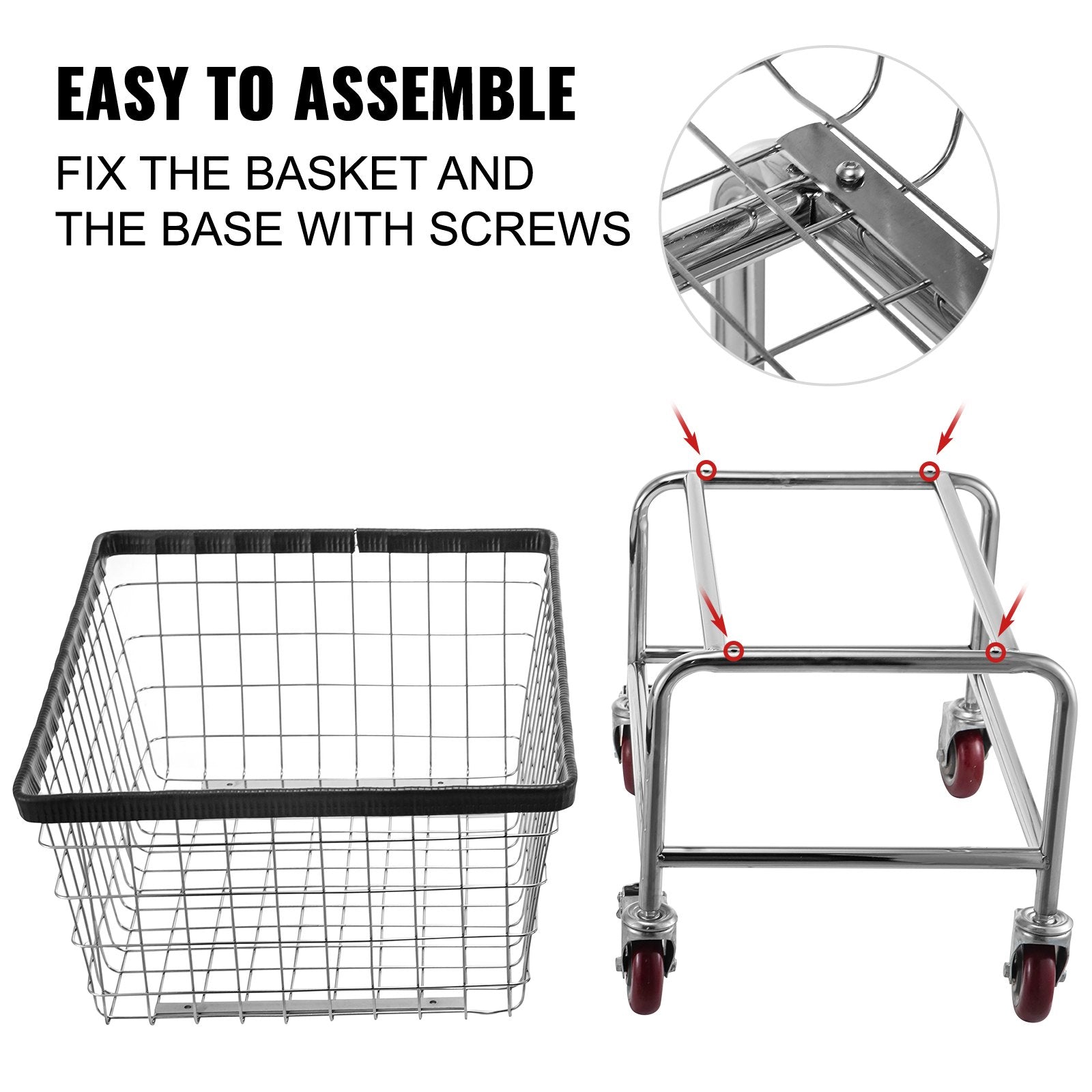 Laundry Baskets: VEVOR Wire Laundry Cart Wire Laundry Basket 2.8 Bushel Heavy Duty w/ 4'' Wheels