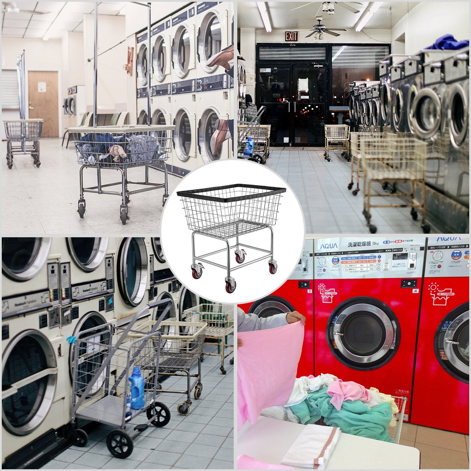 Laundry Baskets: VEVOR Wire Laundry Cart Wire Laundry Basket 2.8 Bushel Heavy Duty w/ 4'' Wheels