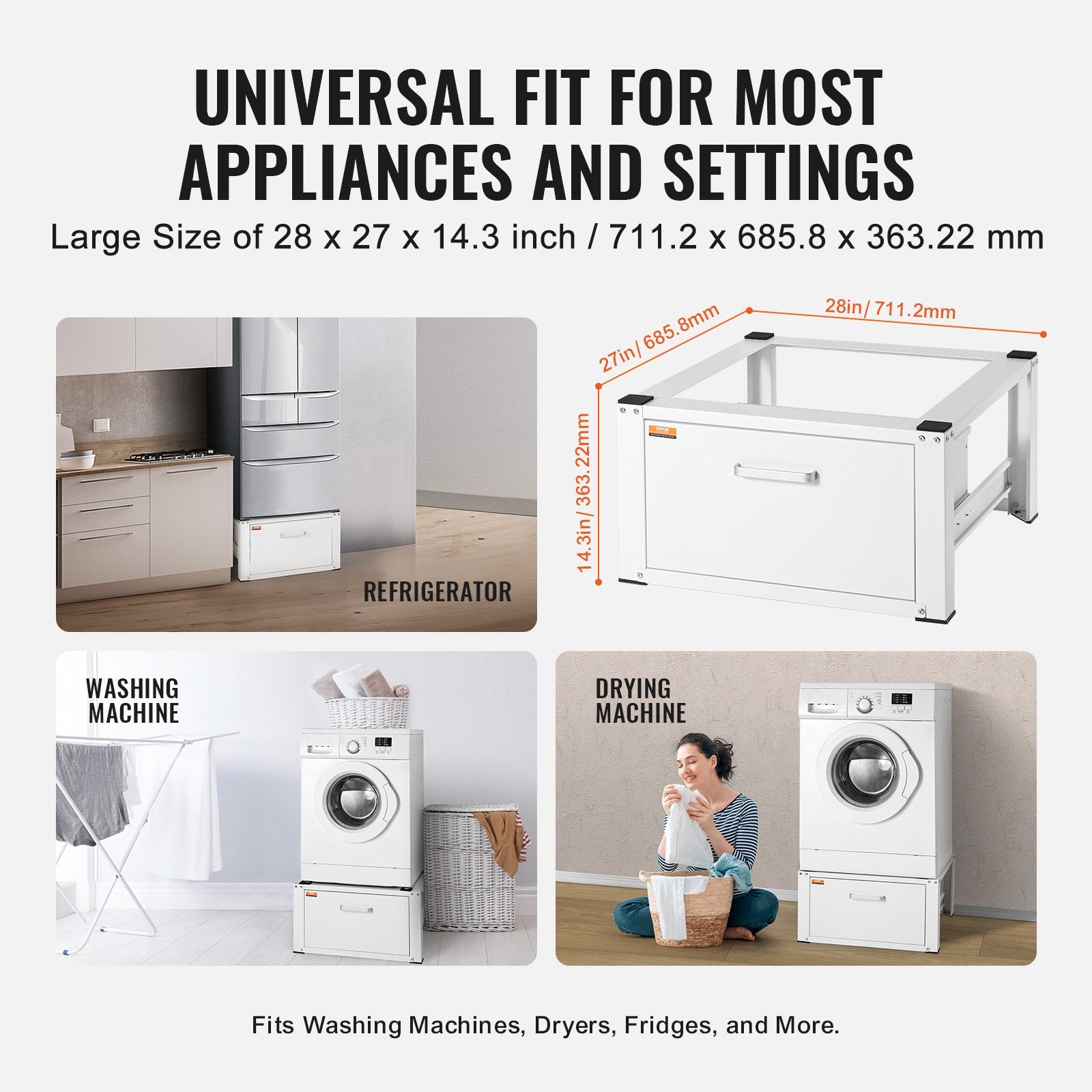 Gymnastics: VEVOR Laundry Pedestal 686mmmW x 366mmH, Washer And Dryer Base Stand Platform Universal Fit 299kg Capacity, Heavy Duty Multi-Functional Base for Washing Machine with Drawer & Rich Accessories