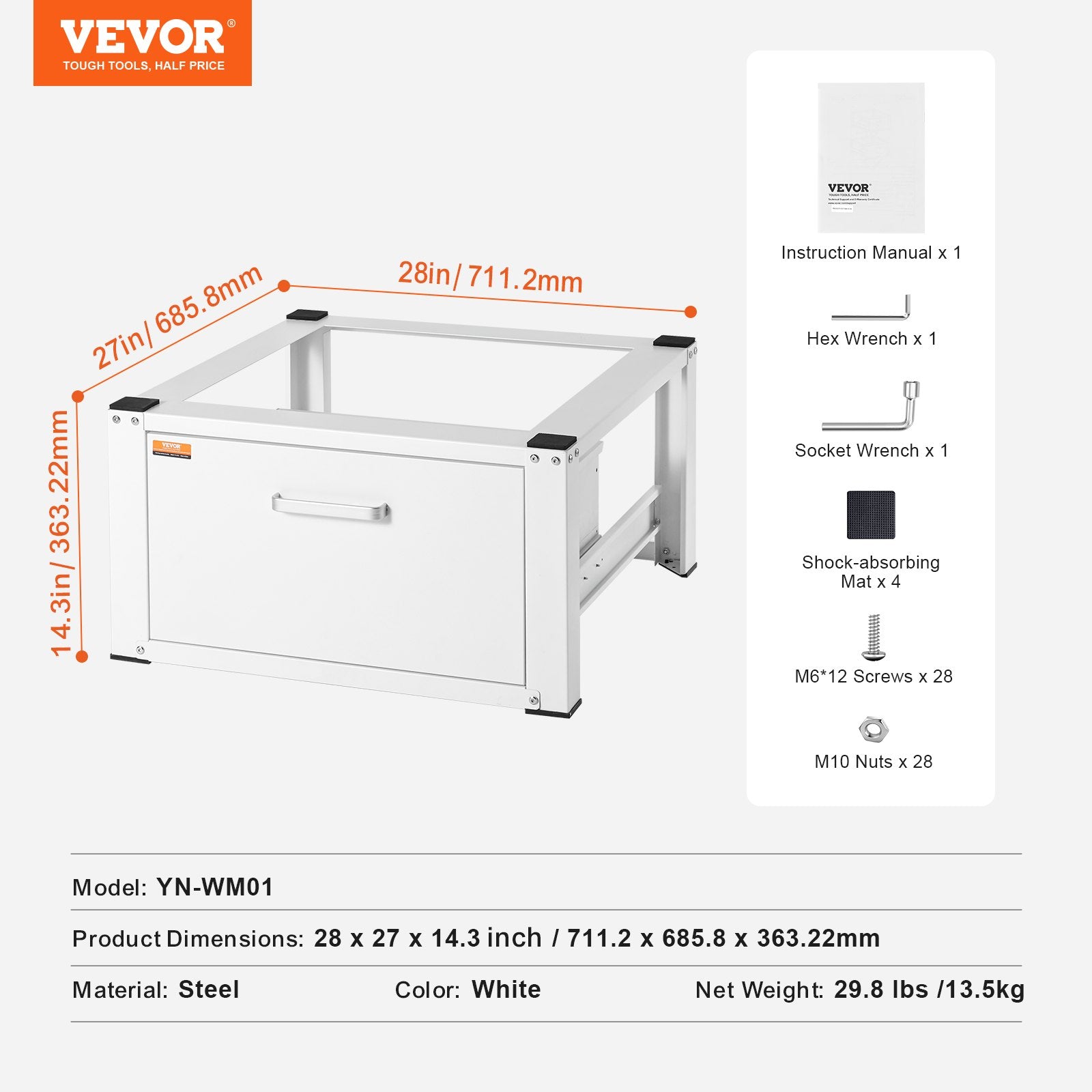 Gymnastics: VEVOR Laundry Pedestal 686mmmW x 366mmH, Washer And Dryer Base Stand Platform Universal Fit 299kg Capacity, Heavy Duty Multi-Functional Base for Washing Machine with Drawer & Rich Accessories