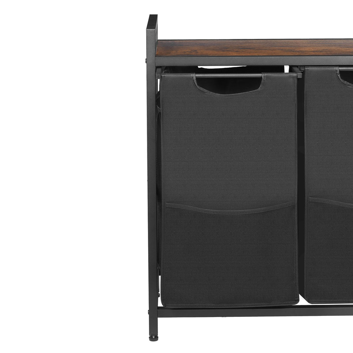 3 Section Laundry Sorter, Large Laundry Hamper with Metal Frame and Wooden Tabletop, Freestanding Storage Organizer Baskets with Pull-Out 600D Oxford Cloth Bags for Dirty Clothes, Bathroom