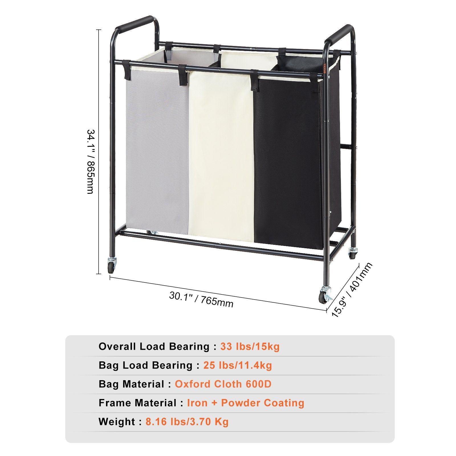 Laundry Storage: VEVOR 3-Section Laundry Basket, Heavy Duty Laundry Hamper Storage Organizer, Laundry Sorter Cart with Heavy Duty Lockable Wheels for Dirty Clothes in Laundry Room Bedroom