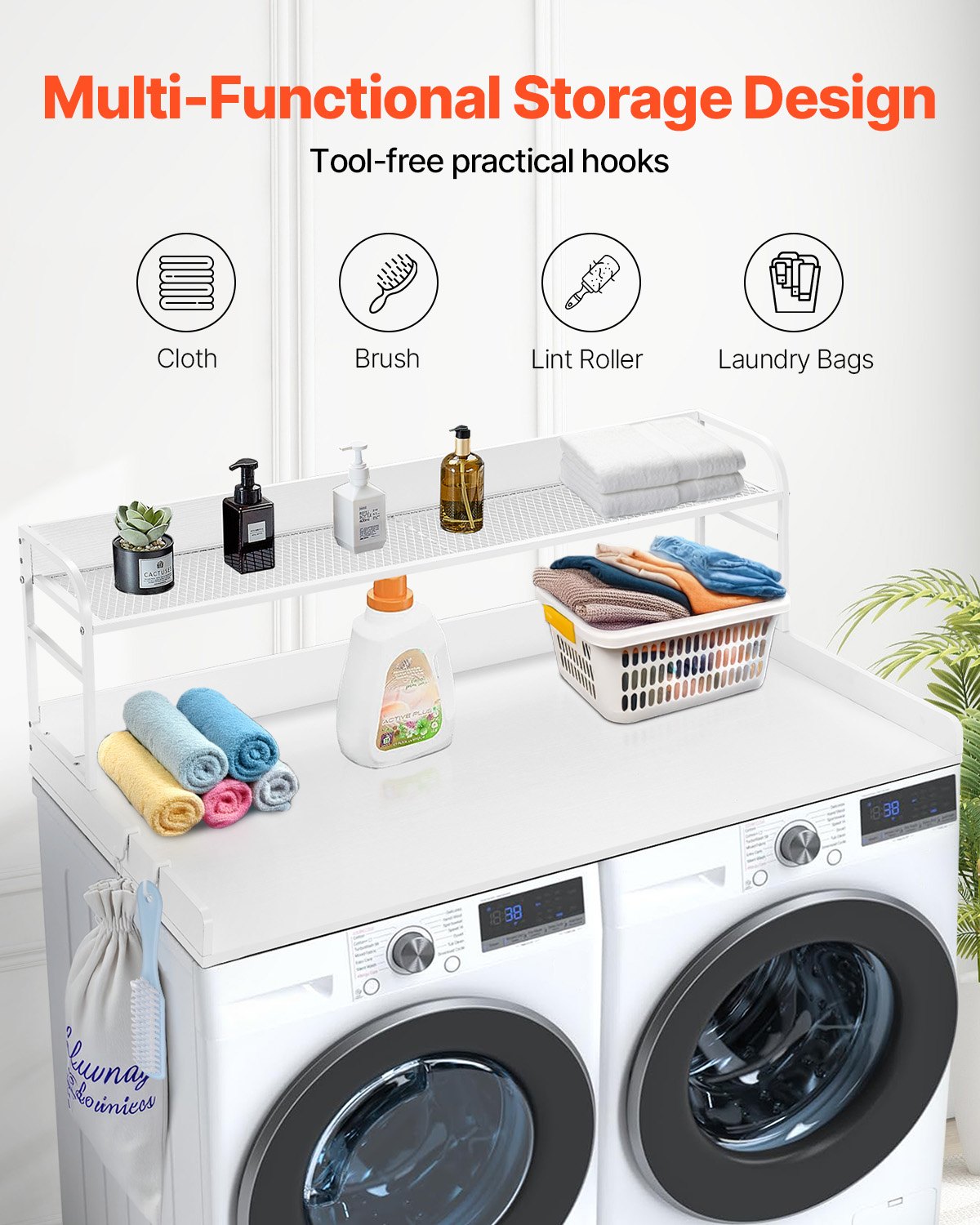 Table Linen & Kitchen Towels: VEVOR Washer Dryer Countertop with Shelf 54"x27" Wooden Washer Dryer Cover White
