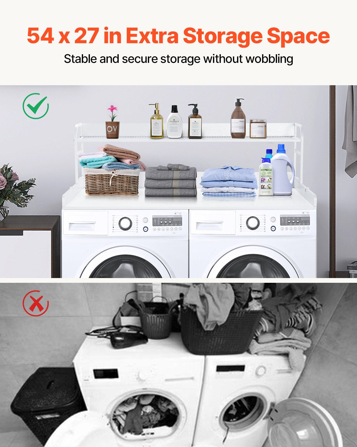 Table Linen & Kitchen Towels: VEVOR Washer Dryer Countertop with Shelf 54"x27" Wooden Washer Dryer Cover White