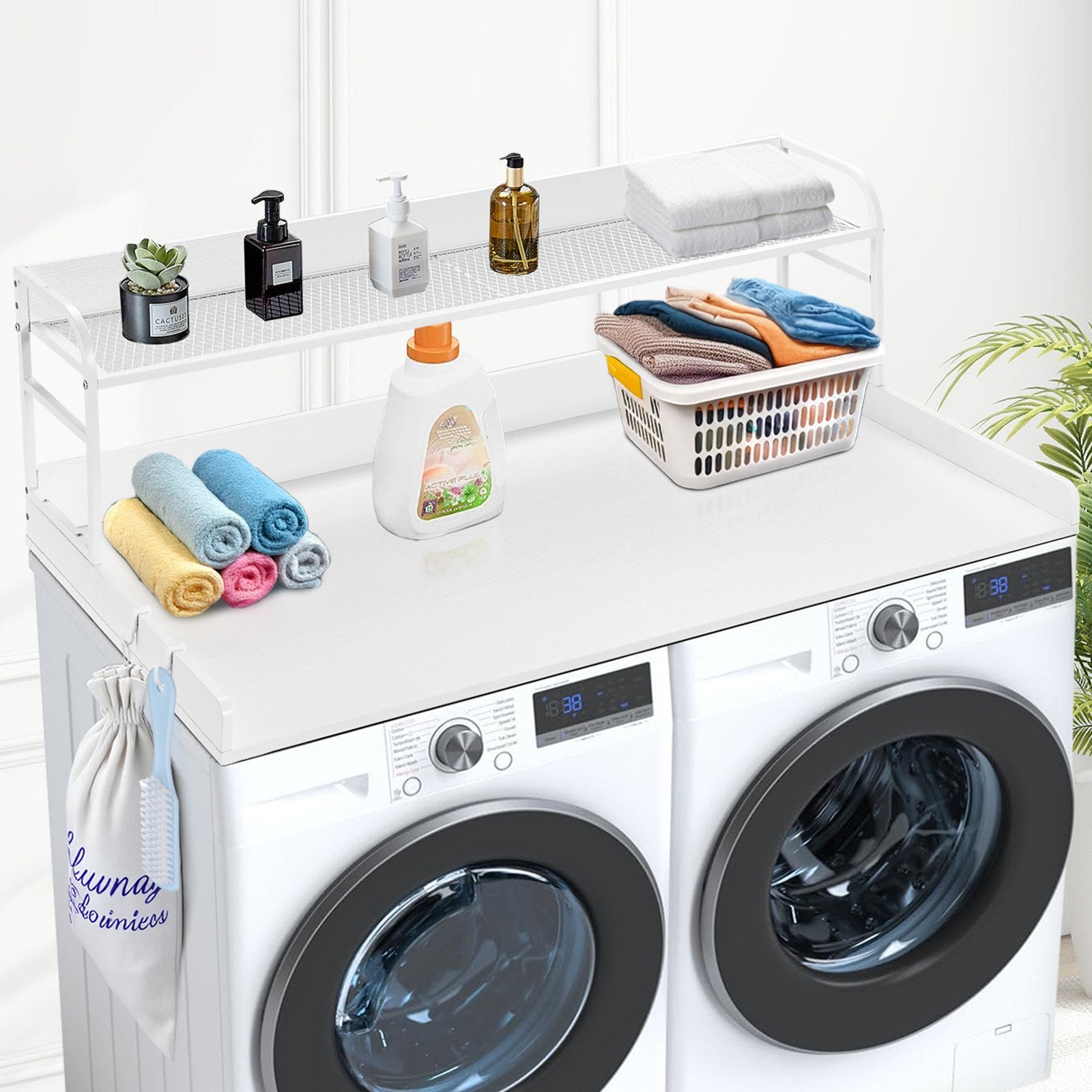 Table Linen & Kitchen Towels: VEVOR Washer Dryer Countertop with Shelf 54"x27" Wooden Washer Dryer Cover White