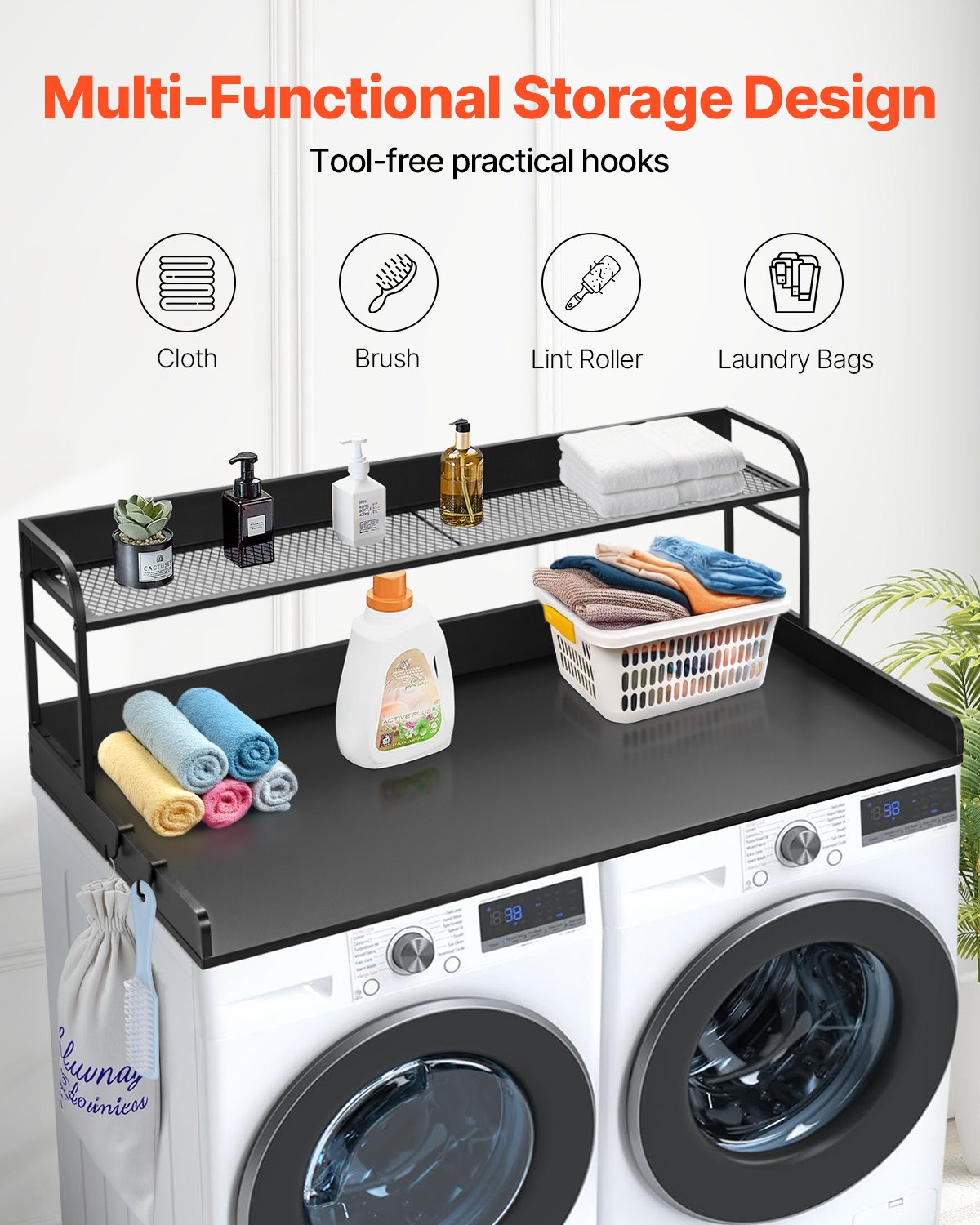Audio Accessories: VEVOR Washer Dryer Countertop with Shelf 54"x27" Wooden Washer Dryer Cover Black