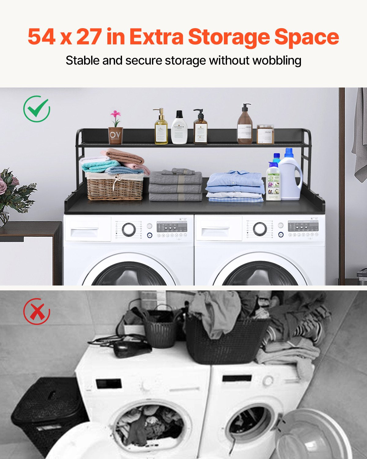 Audio Accessories: VEVOR Washer Dryer Countertop with Shelf 54"x27" Wooden Washer Dryer Cover Black