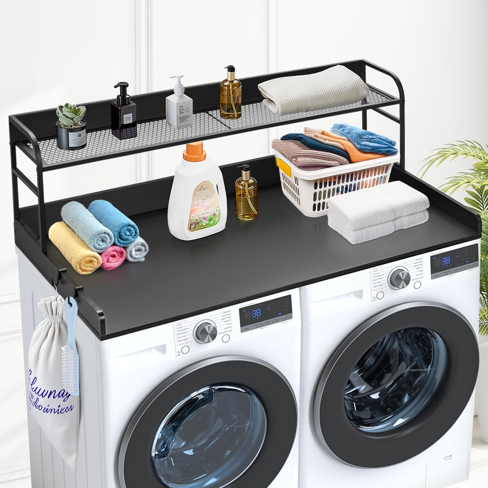 Audio Accessories: VEVOR Washer Dryer Countertop with Shelf 54"x27" Wooden Washer Dryer Cover Black