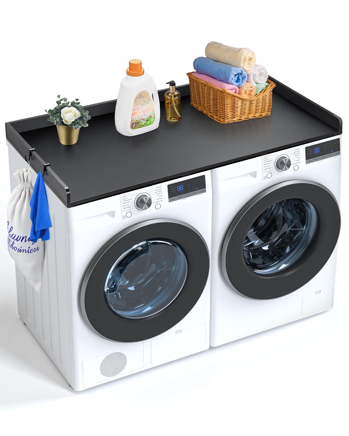 Washer Dryer Countertop, 54" x 27" Wooden Washer and Dryer Countertop, Water-Resistant Laundry Machine Topper Cover with Anti-Slip Pads, for Laundry Room Organization and Storage, Black