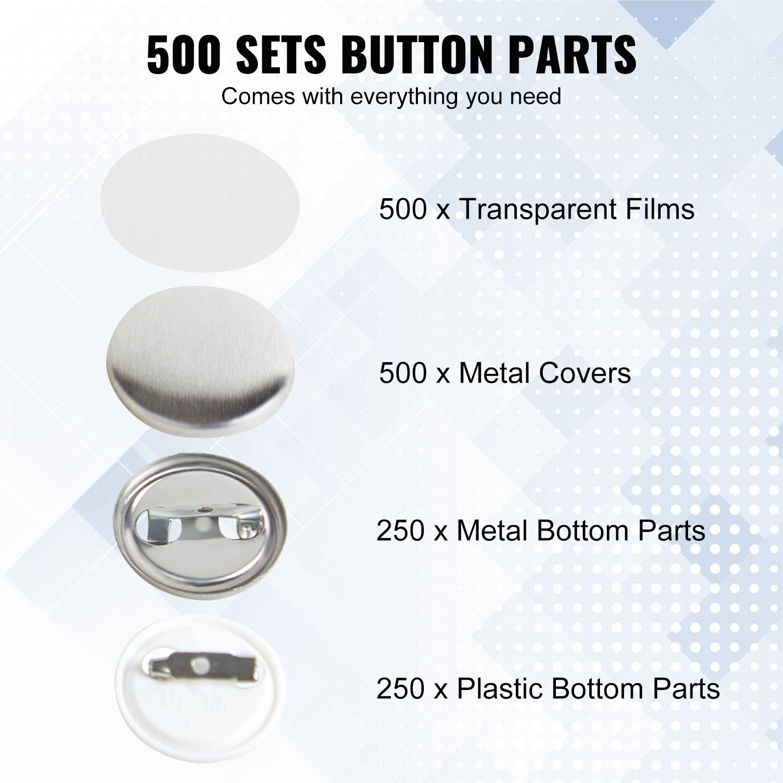 Automotive Repair & Speciality Tools: VEVOR 1" 25mm Button Badge Parts Supplies for Button Maker Machine 500 Sets