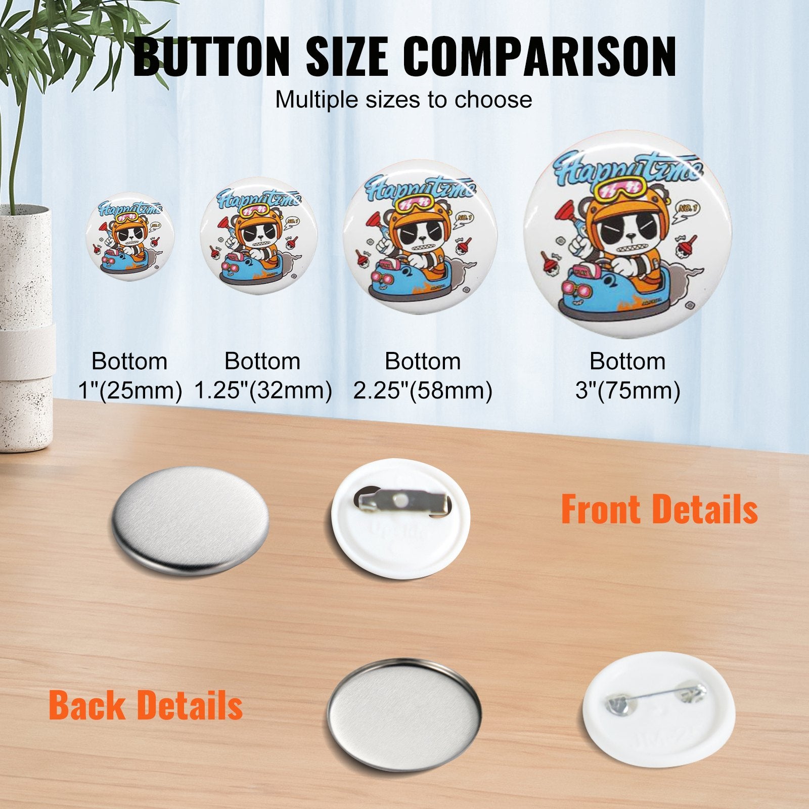 Automotive Repair & Speciality Tools: VEVOR 1" 25mm Button Badge Parts Supplies for Button Maker Machine 500 Sets