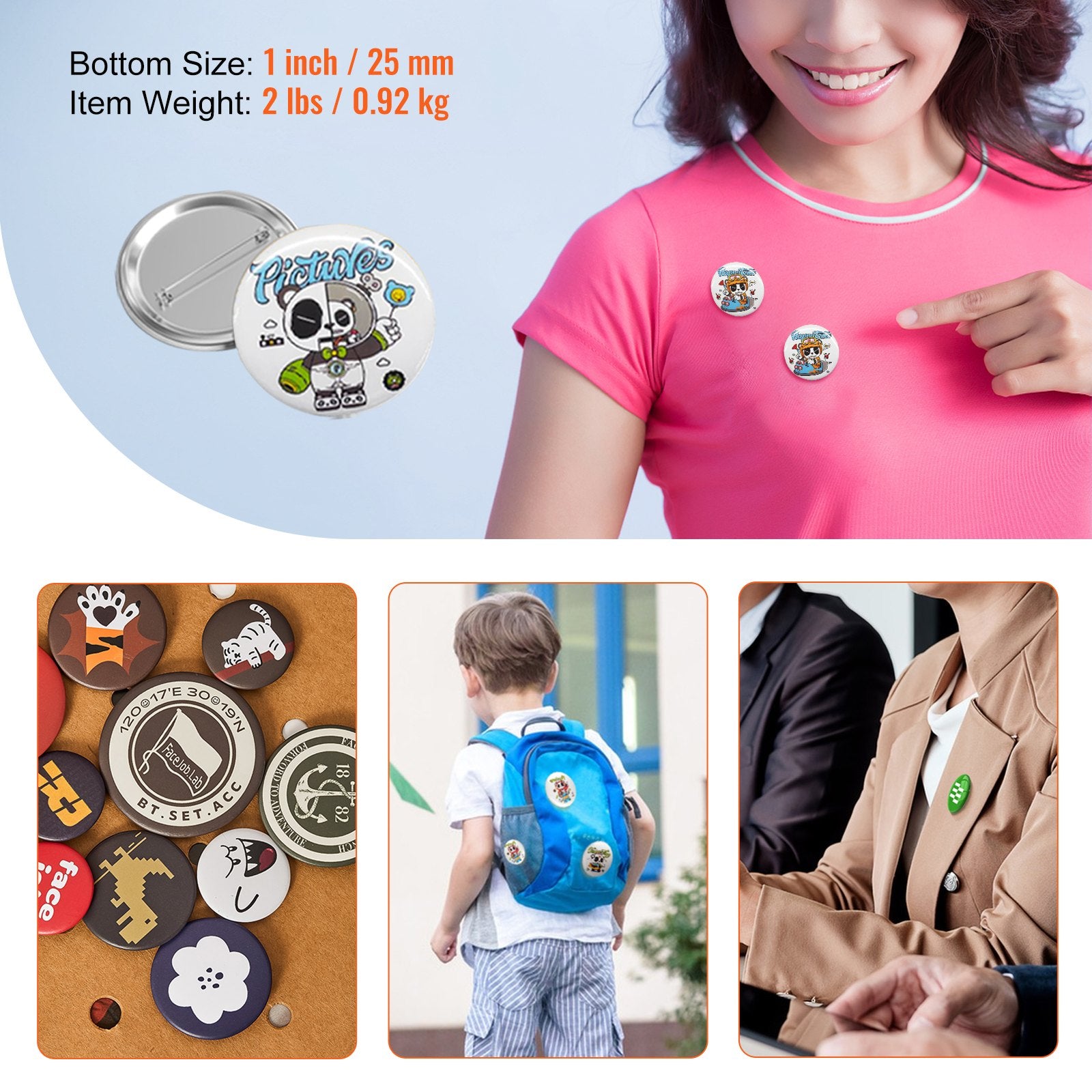 Automotive Repair & Speciality Tools: VEVOR 1" 25mm Button Badge Parts Supplies for Button Maker Machine 500 Sets