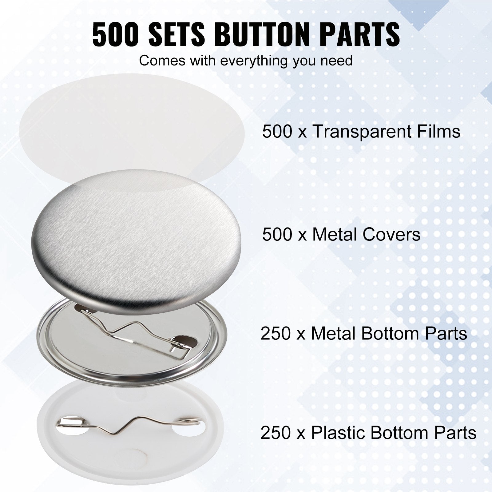 Automotive Repair & Speciality Tools: VEVOR 1.25" 32mm Button Badge Parts Supplies for Button Maker Machine 500 Sets