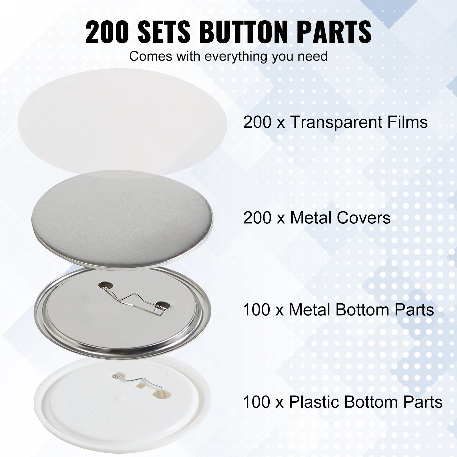 Automotive Repair & Speciality Tools: VEVOR 3" 75mm Button Badge Parts Supplies for Button Maker Machine 200 Sets