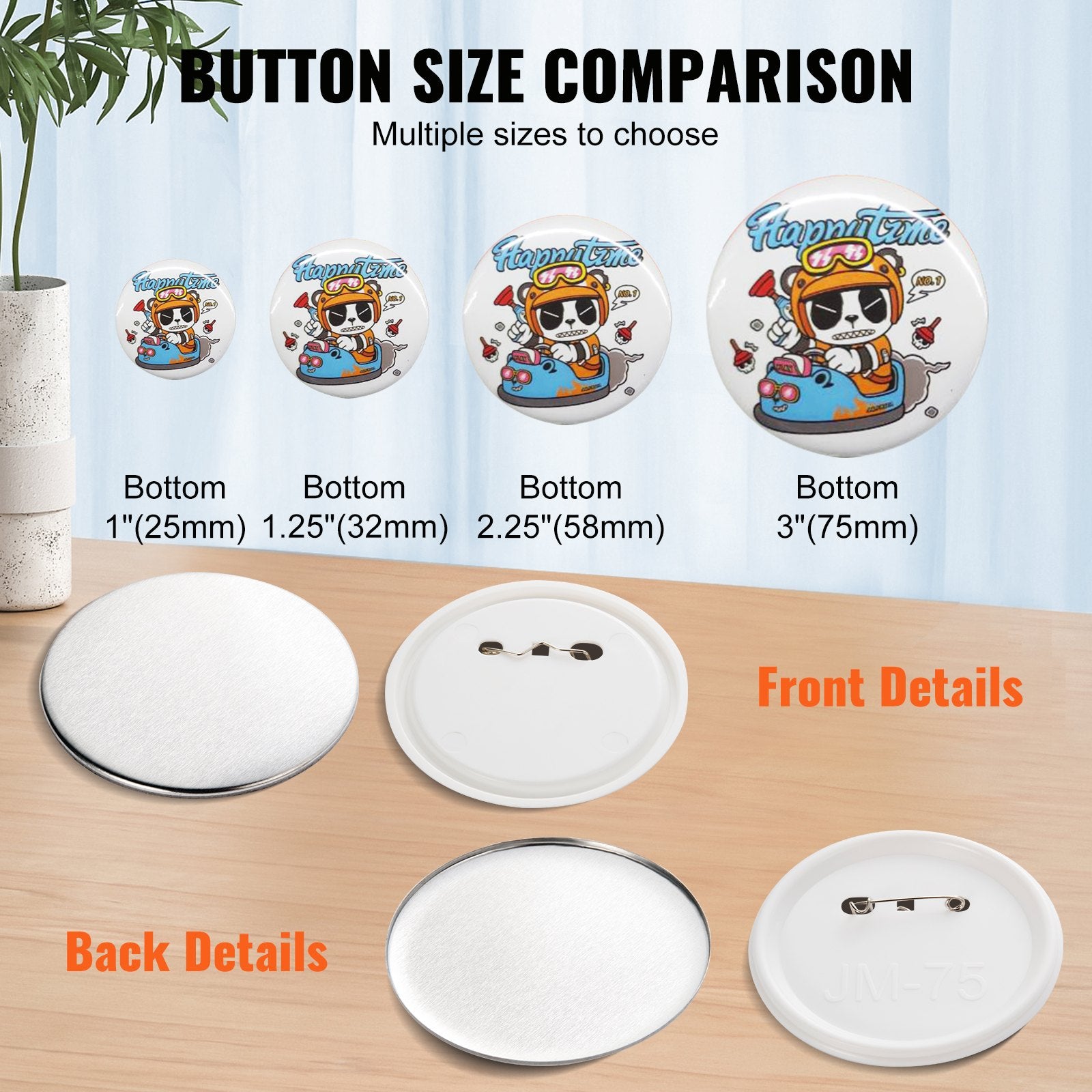 Automotive Repair & Speciality Tools: VEVOR 3" 75mm Button Badge Parts Supplies for Button Maker Machine 200 Sets