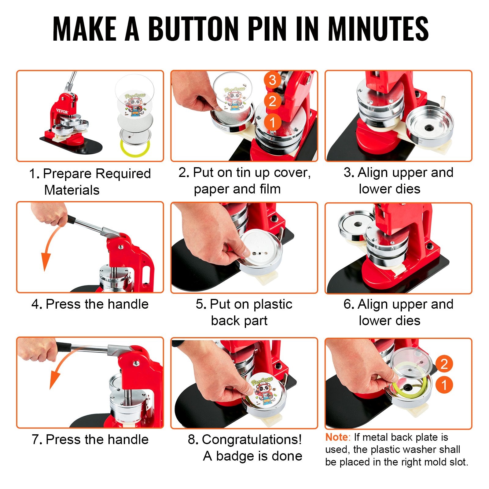 Automotive Repair & Speciality Tools: VEVOR 3" 75mm Button Badge Parts Supplies for Button Maker Machine 200 Sets