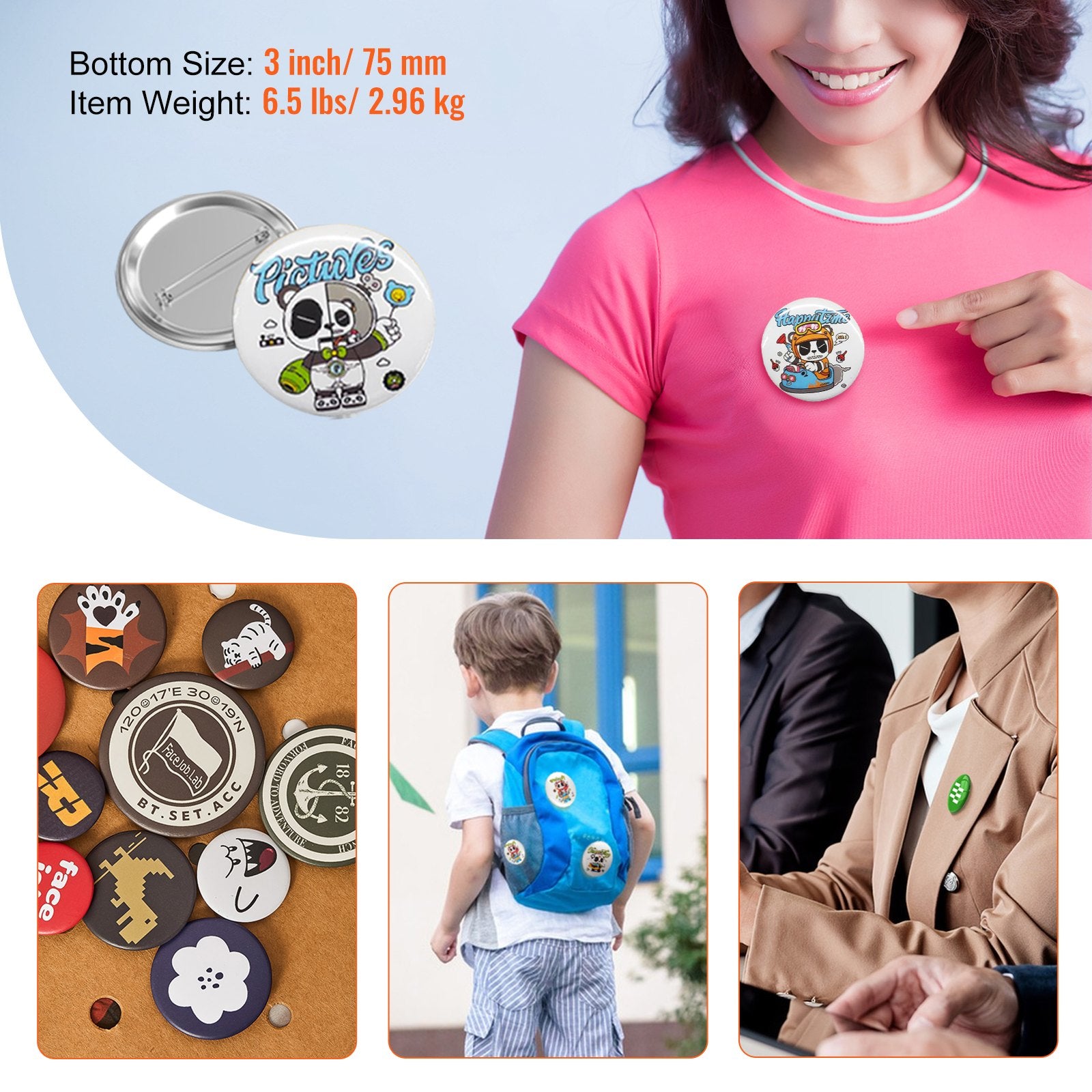 Automotive Repair & Speciality Tools: VEVOR 3" 75mm Button Badge Parts Supplies for Button Maker Machine 200 Sets