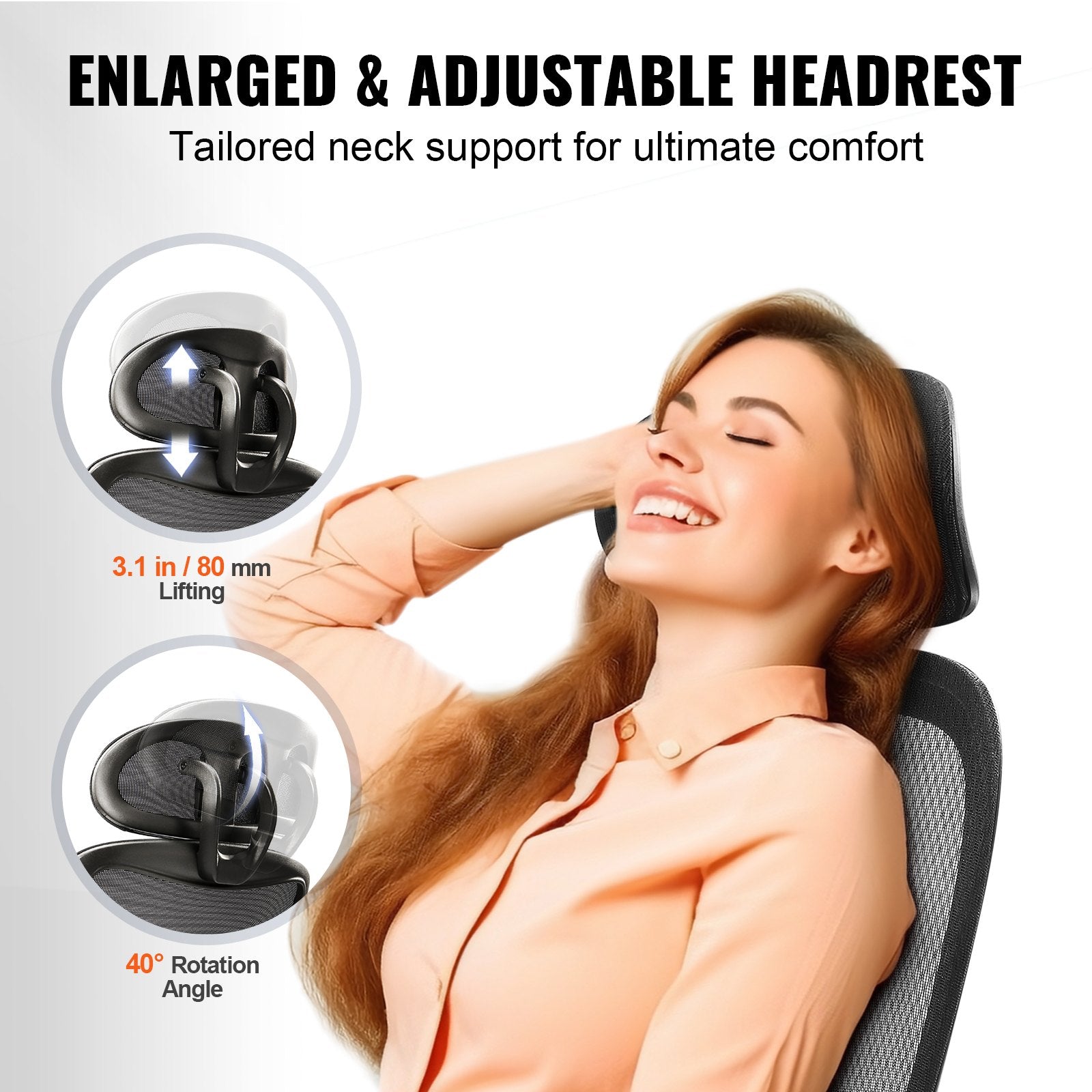 Mesh Office Chair, Adjustable High Back Desk Chair with Mesh Seat, Angle and Height Adjustable Home Office Chair with Lumbar and Head Support, Swivel Computer Task Chair
