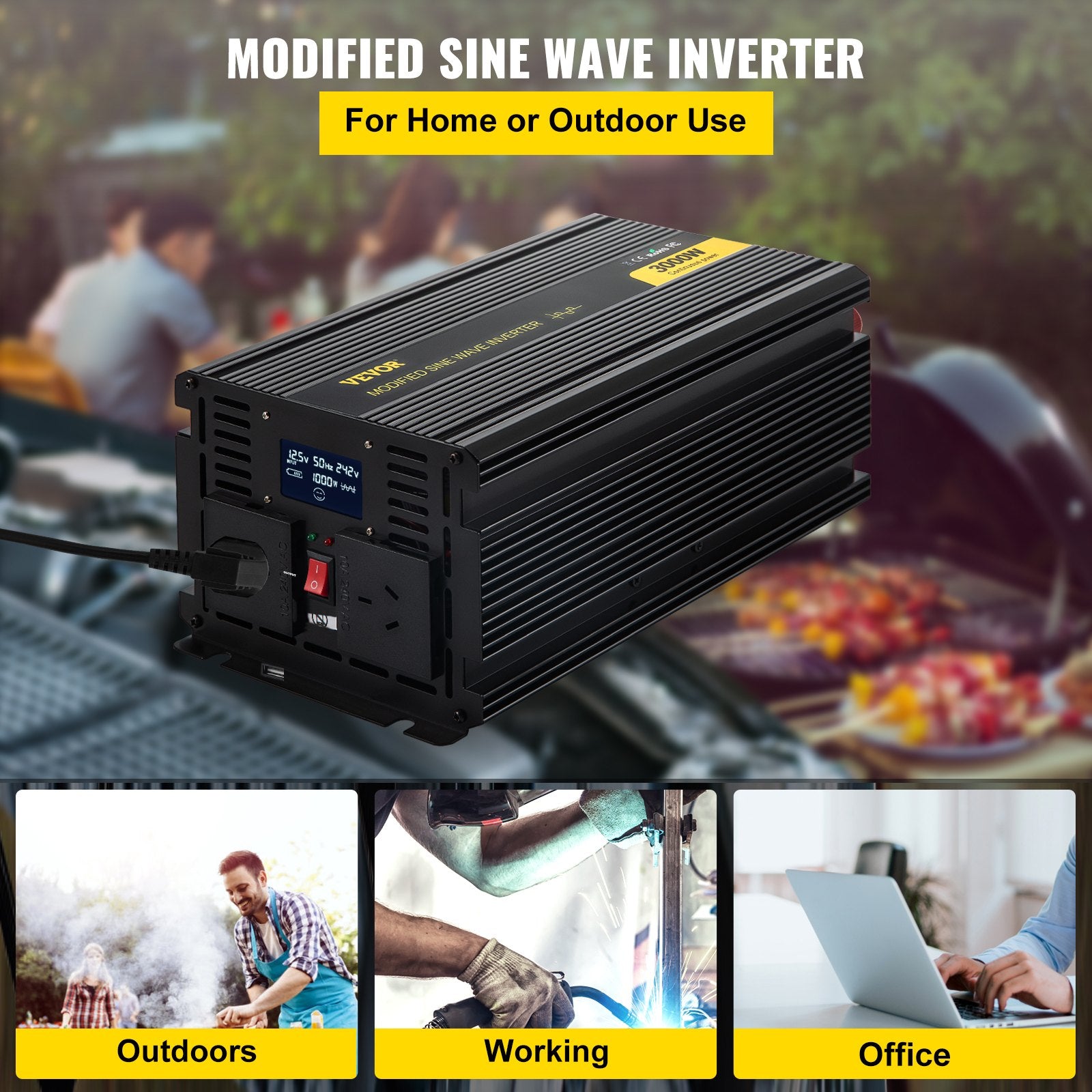 Batteries & Generators: VEVOR Power Inverter Modified Sine Wave Inverter 3000W DC 12V to AC 240V w/LCD