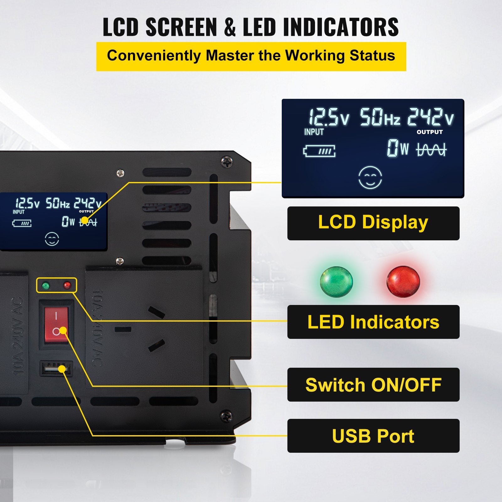 Batteries & Generators: VEVOR Power Inverter Modified Sine Wave Inverter 3000W DC 12V to AC 240V w/LCD