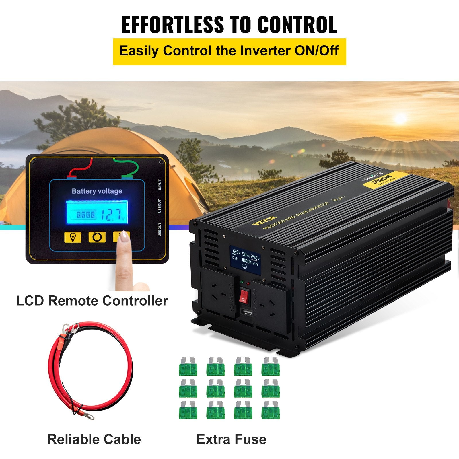 Batteries & Generators: VEVOR Power Inverter Modified Sine Wave Inverter 3000W DC 12V to AC 240V w/LCD