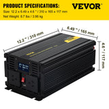 Batteries & Generators: VEVOR Power Inverter Modified Sine Wave Inverter 3000W DC 12V to AC 240V w/LCD
