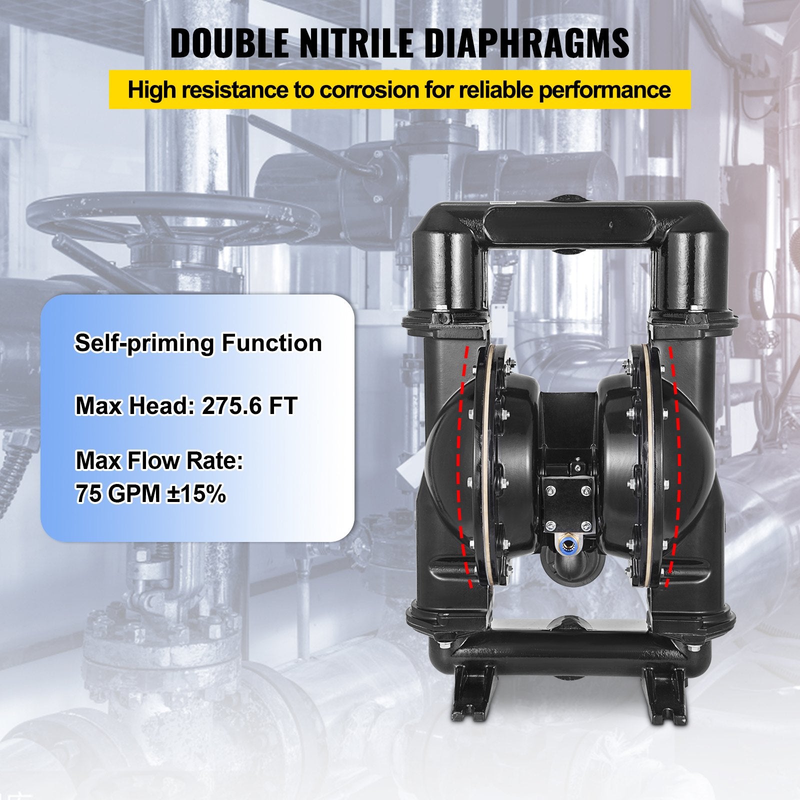 Automotive Repair & Speciality Tools: VEVOR 75 GPM Air-Operated Double Diaphragm Pump 2 Inch Inlet And Outlet