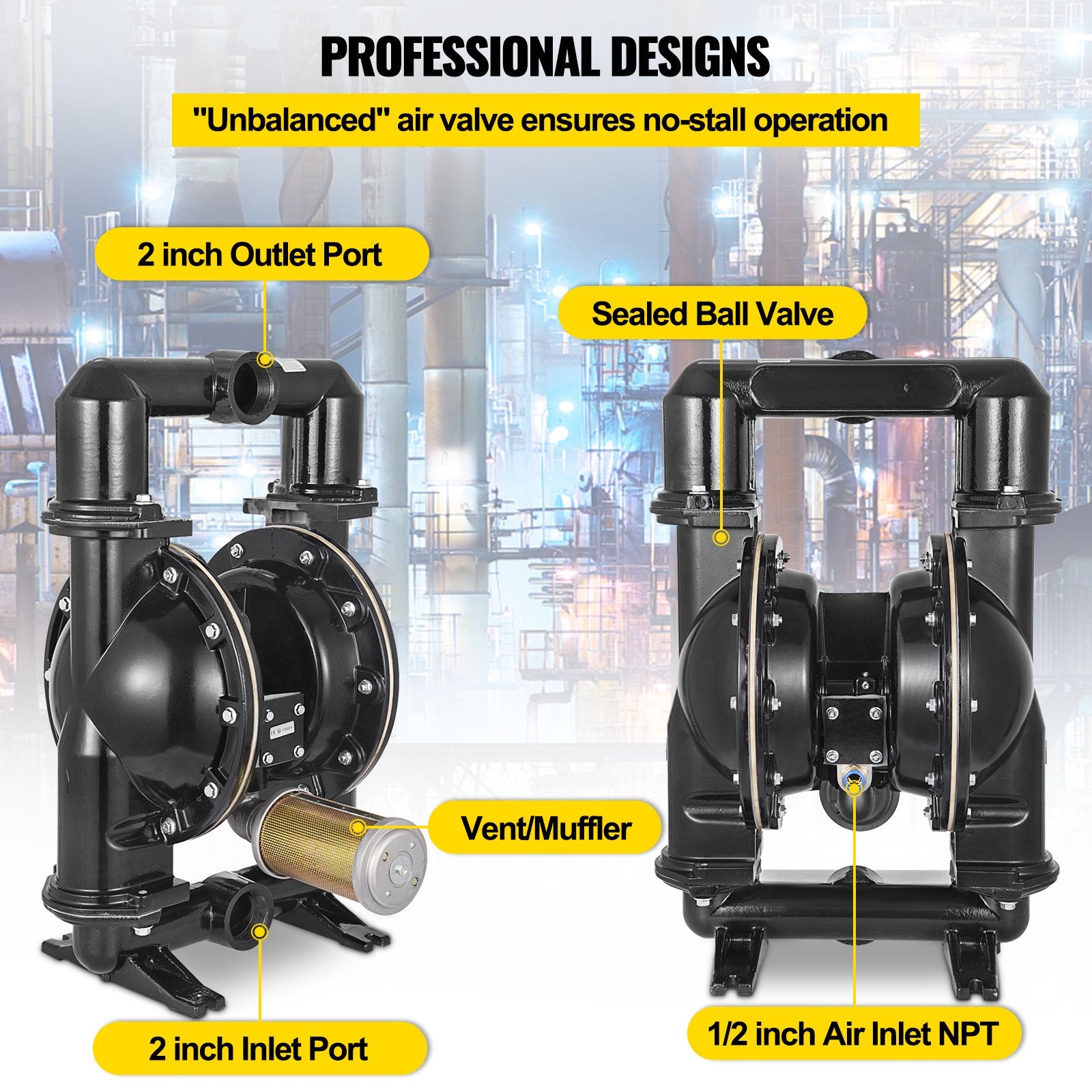 Automotive Repair & Speciality Tools: VEVOR 75 GPM Air-Operated Double Diaphragm Pump 2 Inch Inlet And Outlet