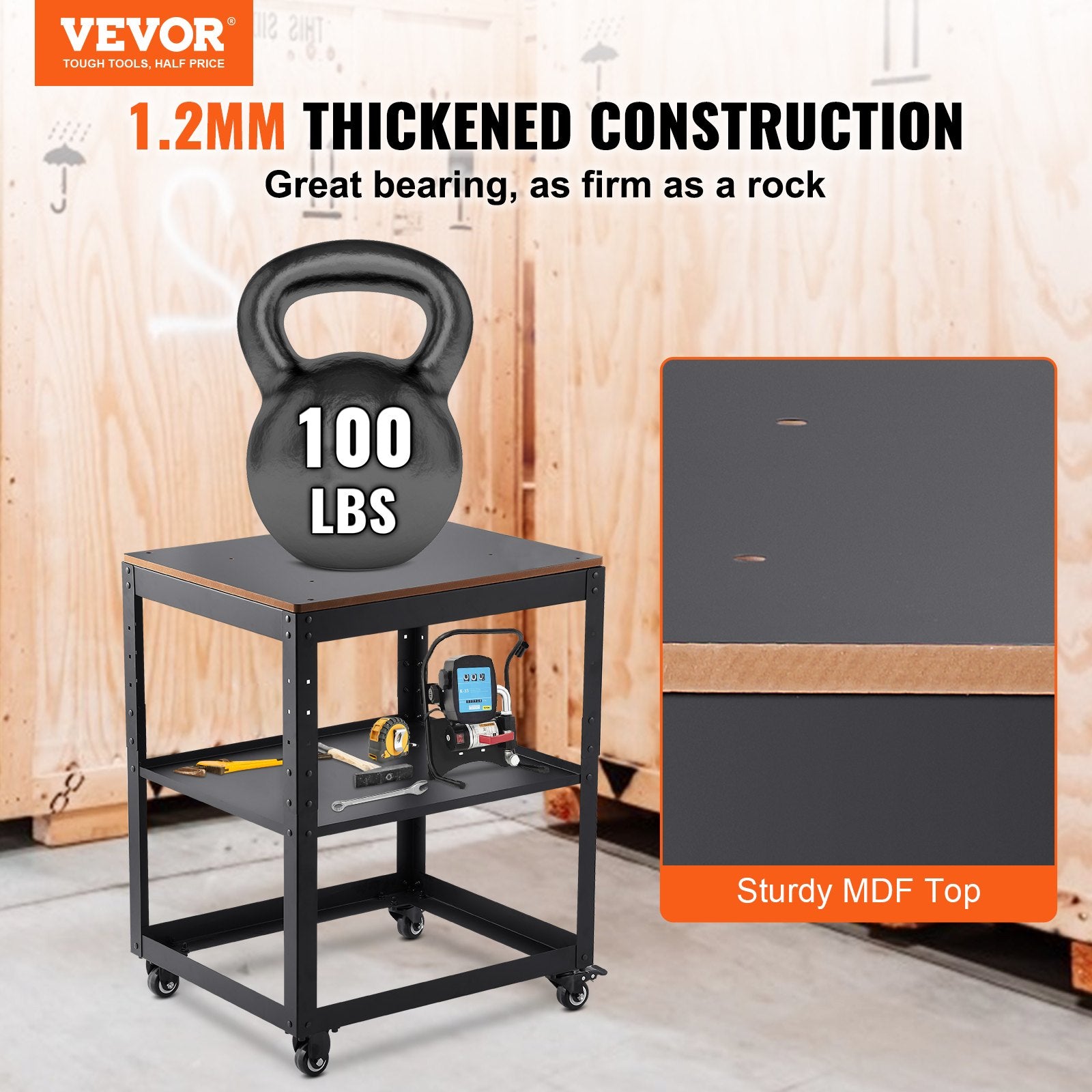 Work Benches: VEVOR Planer Stand, 100 lbs / 45 kg heavy loads, Three-Gear Height Adjustable Thickness Planer Table,with 4 Stable Casters & Storage Space, for most planers, saws, bench-top machines, power tools