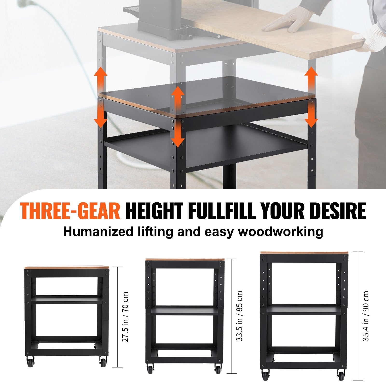 Work Benches: VEVOR Planer Stand, 100 lbs / 45 kg heavy loads, Three-Gear Height Adjustable Thickness Planer Table,with 4 Stable Casters & Storage Space, for most planers, saws, bench-top machines, power tools