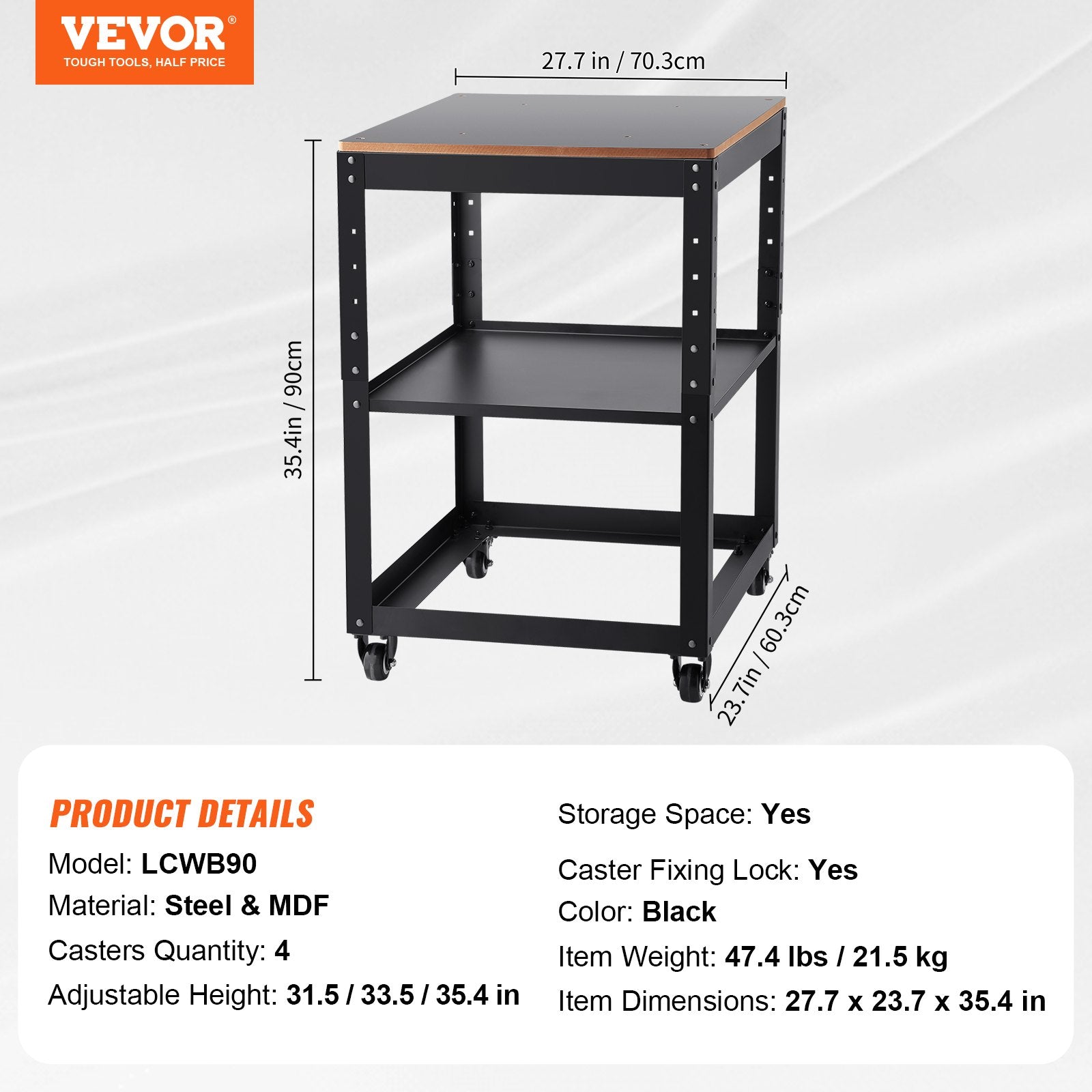 Work Benches: VEVOR Planer Stand, 100 lbs / 45 kg heavy loads, Three-Gear Height Adjustable Thickness Planer Table,with 4 Stable Casters & Storage Space, for most planers, saws, bench-top machines, power tools