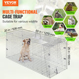 Animal Traps: VEVOR Live Animal Cage Trap, 50" x 20" x 26" Humane Cat Trap Galvanized Iron, Folding Animal Trap with Handle for Stray Dogs, Armadillos, Raccoons, Marmots, Foxes