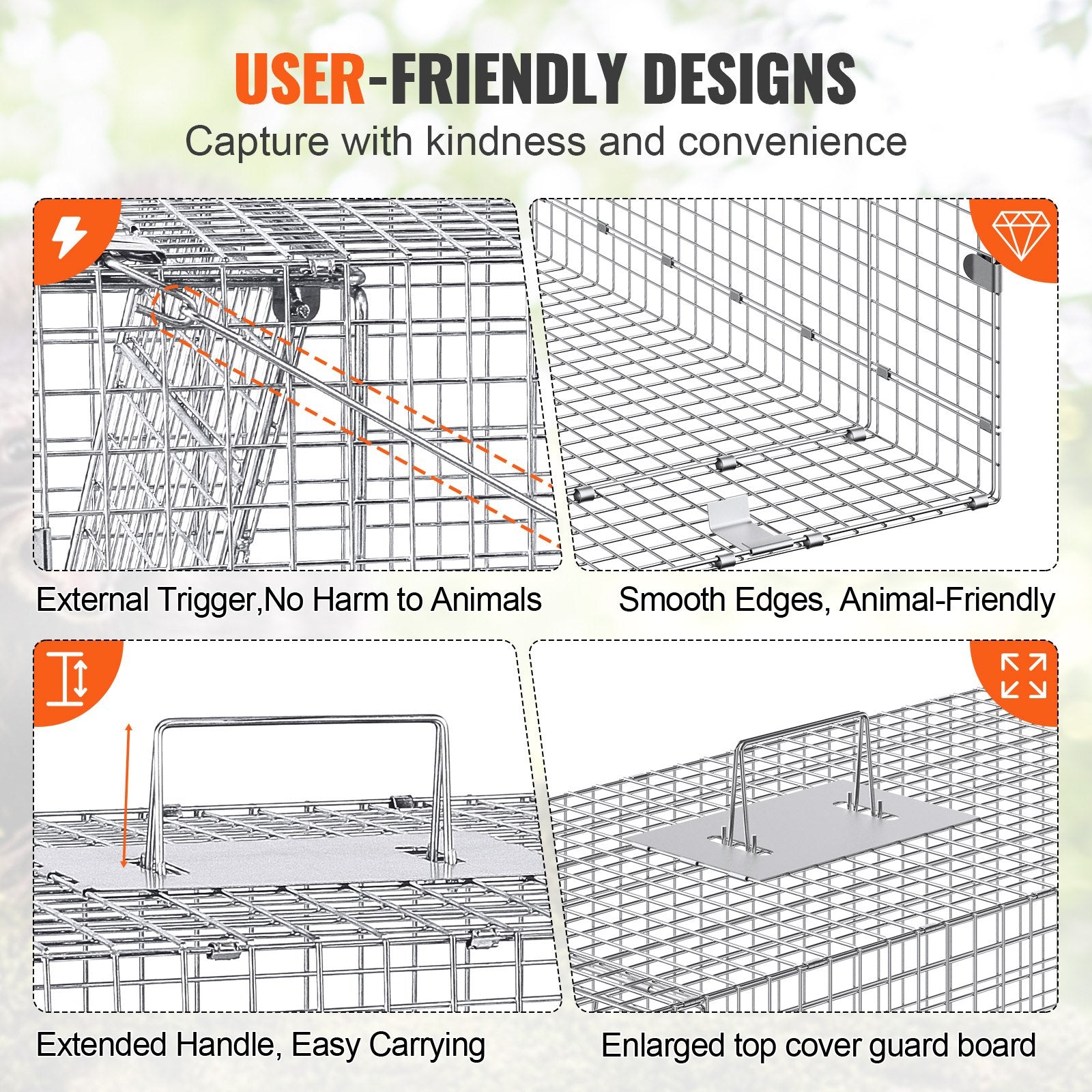 Animal Traps: VEVOR Live Animal Cage Trap, 50" x 20" x 26" Humane Cat Trap Galvanized Iron, Folding Animal Trap with Handle for Stray Dogs, Armadillos, Raccoons, Marmots, Foxes