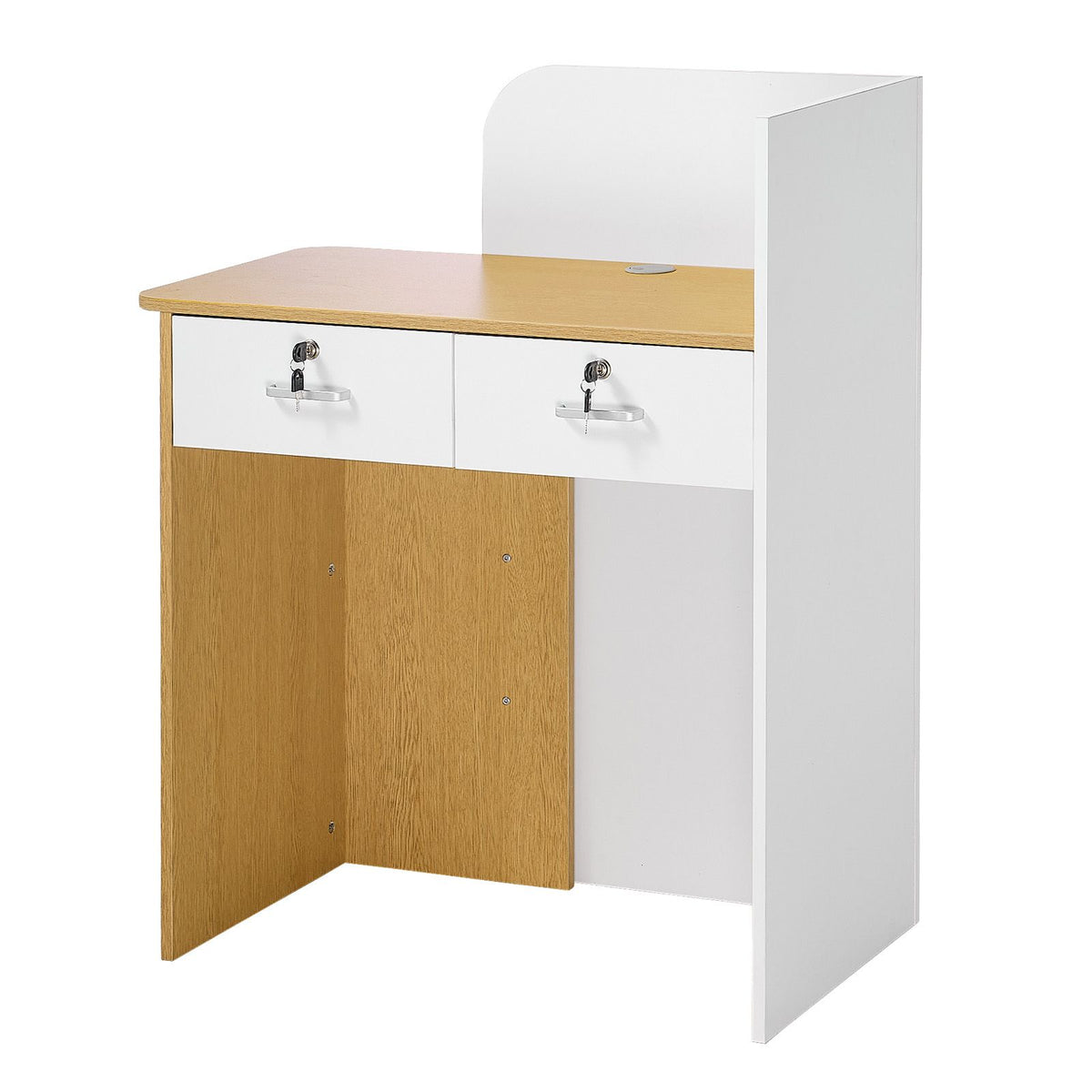 Reception Desk, 80 cm Rectangular Front Counter Table, Modern Office Reception Desk with LED Light, 2 Drawers & Power Outlets, Retail Counter Table for Checkout, Lobby, Beauty Salon, Office