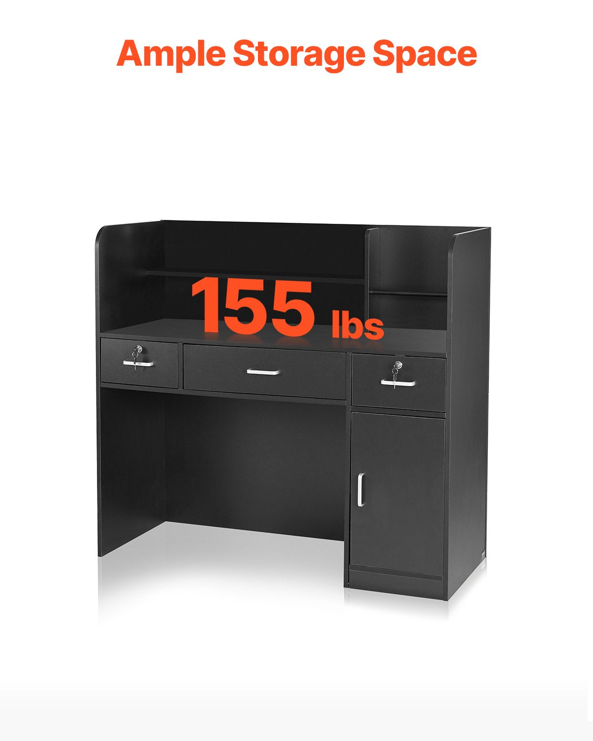 Calendars, Organisers & Planners: VEVOR Reception Desk, 1200 x 480 x 1100 mm Rectangular Front Counter Table, Office Reception Counter with Lockable Drawer and Storage Cabinet, for Checkout, Lobby, Beauty Salon and Office, Black